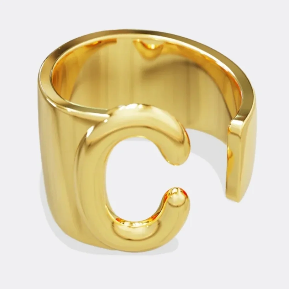 mint&lily 18kt Gold Plated Initial Monogram C Ring